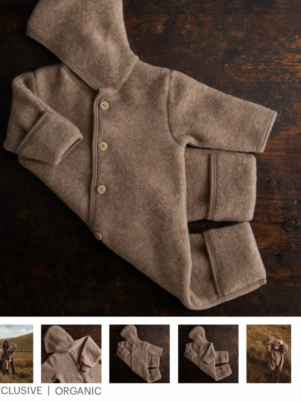 Siskin mama owl Pipit Baby Suit - Merino Wool Fleece One-Piece in Brown - Picture 3 of 10